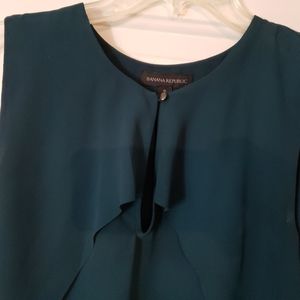 Banana Republic Size S Poly Teal Button Boho Sleeveless Blouse Sheer Hi-Low